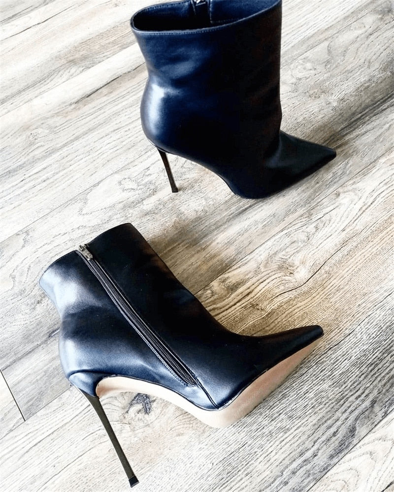 AOMshop : Onlymaker Ankel Boots - Talons hauts et bout pointu avec fermeture éclair latérale - Noir Rouge Hiver