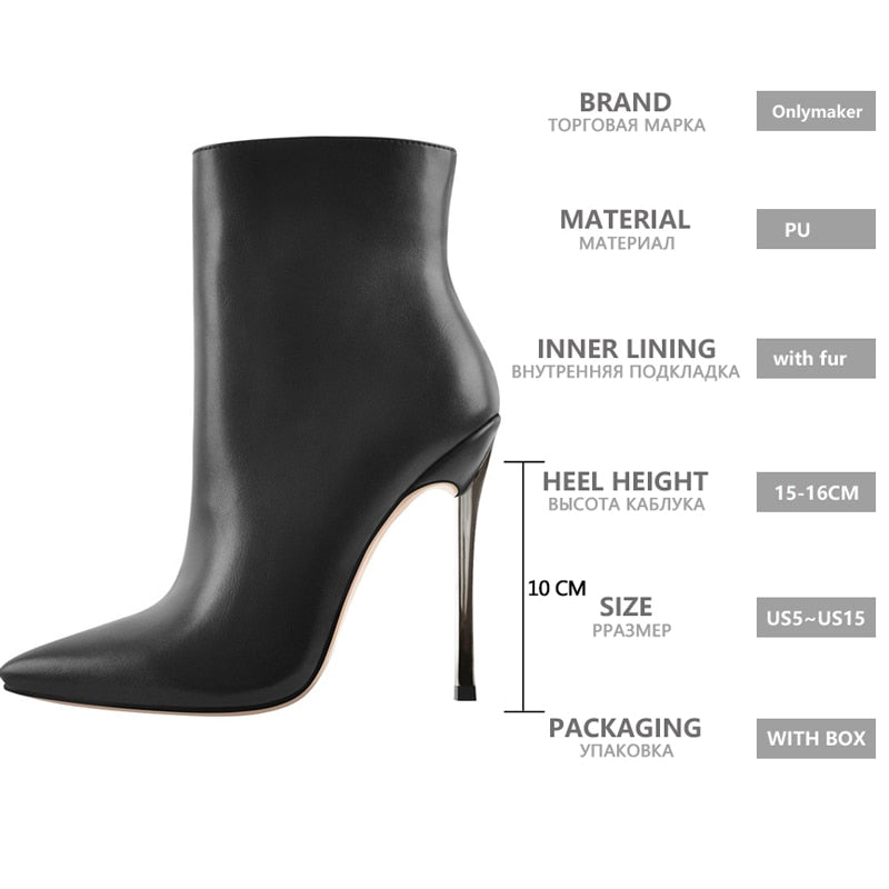 AOMshop : Onlymaker Ankel Boots - Talons hauts et bout pointu avec fermeture éclair latérale - Noir Rouge Hiver