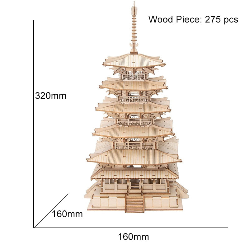 <AOMshop> Puzzle en bois 3D Pagode à cinq étages Robotime pour enfants TGN02