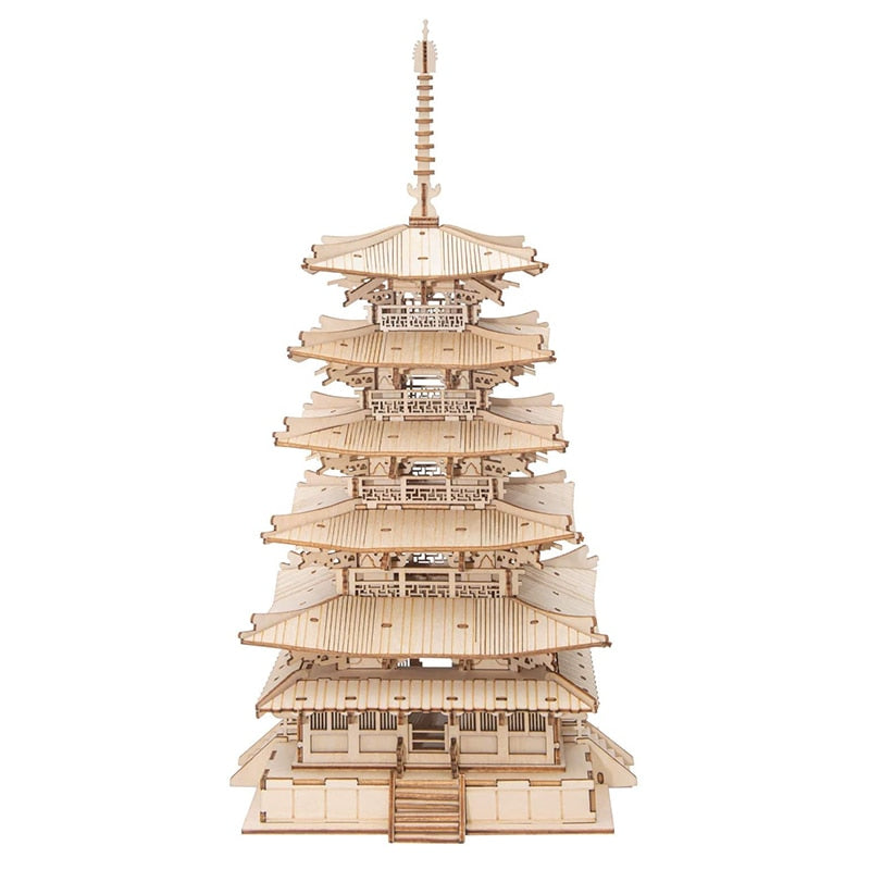 <AOMshop> Puzzle en bois 3D Pagode à cinq étages Robotime pour enfants