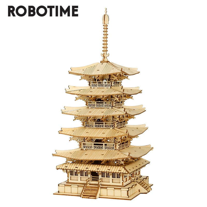 <AOMshop> Puzzle en bois 3D Pagode à cinq étages Robotime pour enfants