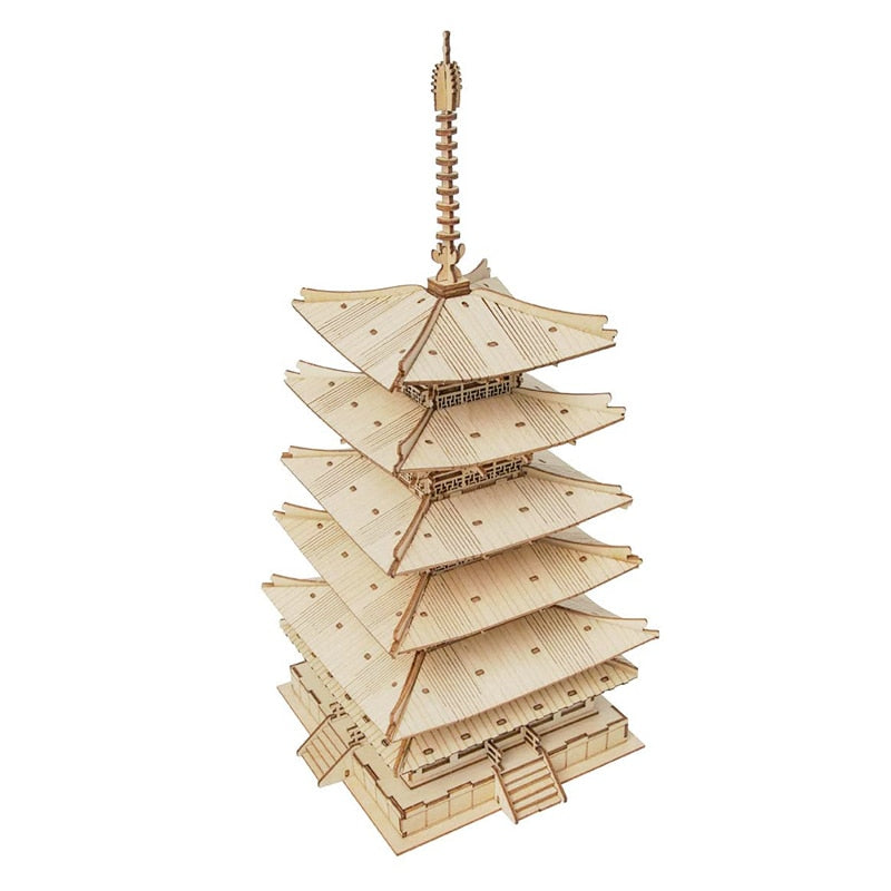 <AOMshop> Puzzle en bois 3D Pagode à cinq étages Robotime pour enfants