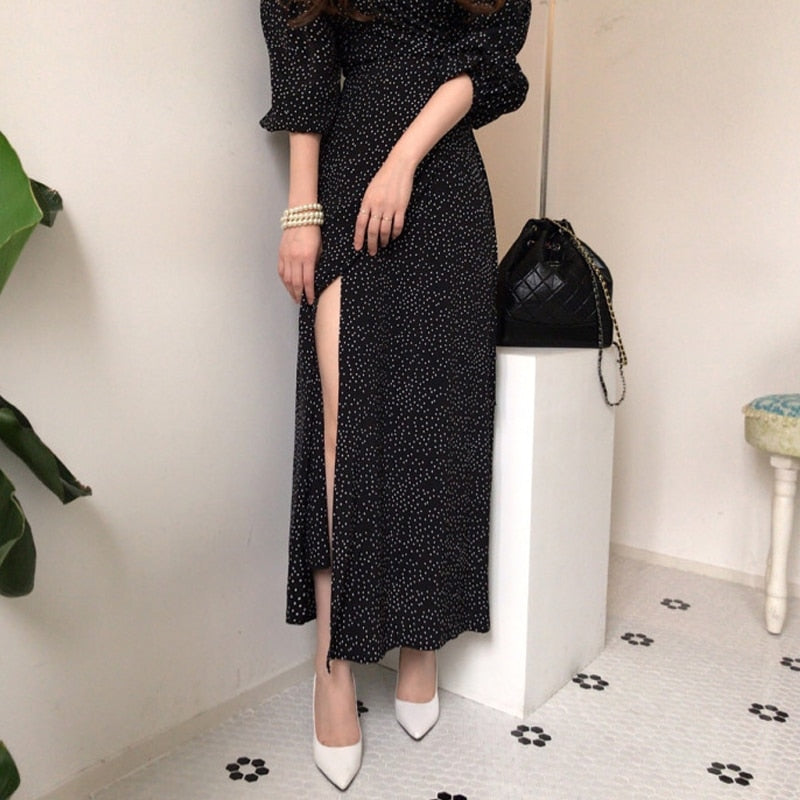 "AOMshop - Robe d'été élégante pour femme : noir, col en V, style vintage"