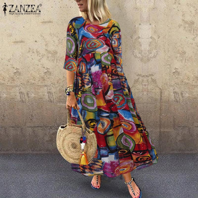 AOMshop - Robe d'été pour Femme Imprimée Florale Sans Manches - Style Bohème Chic pour Plage, Vacances et Occasions Décontractées Style2 Red