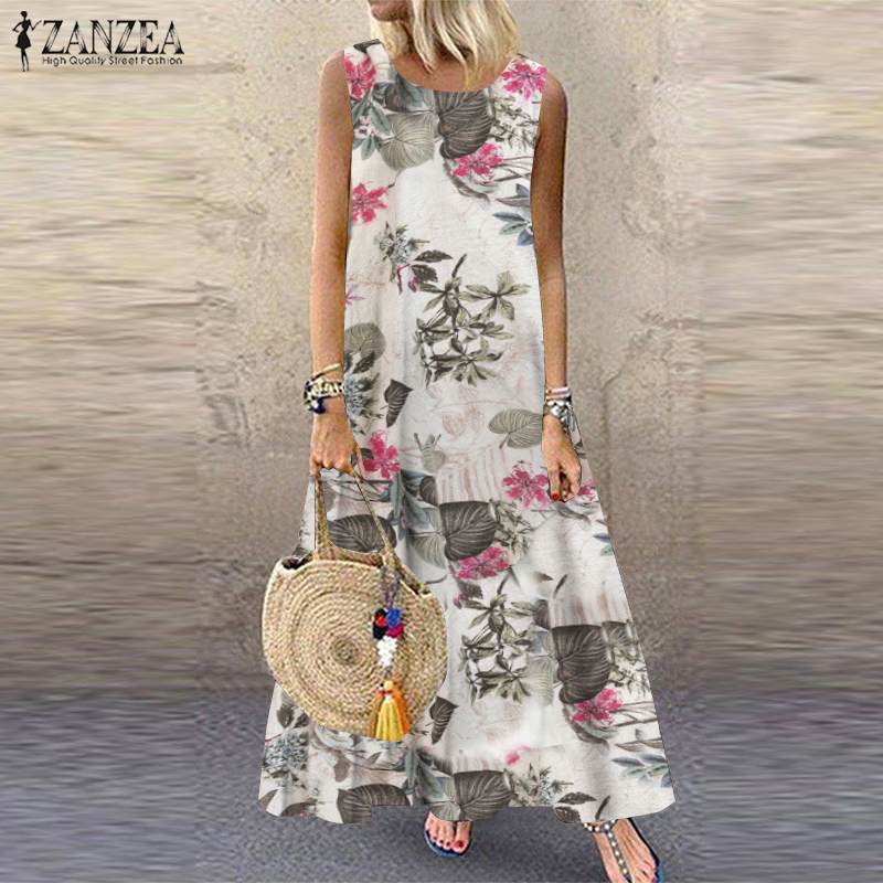 AOMshop - Robe d'été pour Femme Imprimée Florale Sans Manches - Style Bohème Chic pour Plage, Vacances et Occasions Décontractées Style1 Red