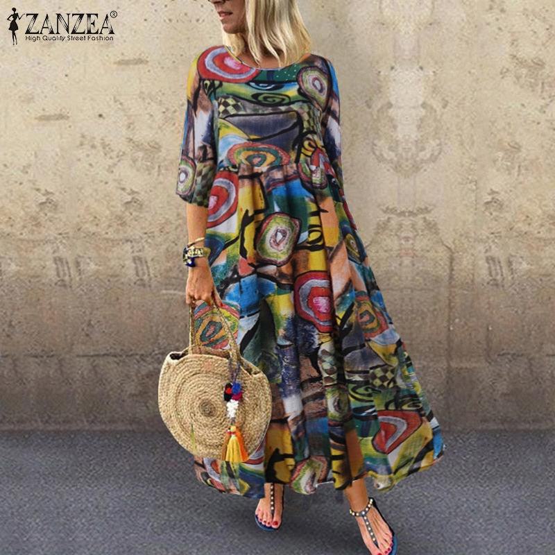 AOMshop - Robe d'été pour Femme Imprimée Florale Sans Manches - Style Bohème Chic pour Plage, Vacances et Occasions Décontractées Style2 Green