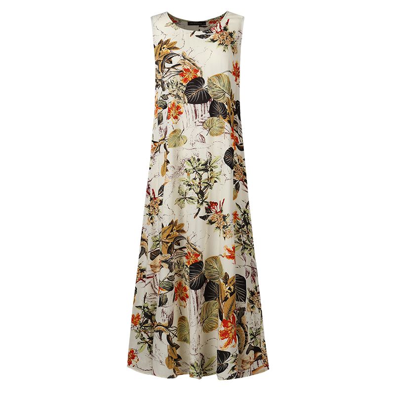 AOMshop - Robe d'été pour Femme Imprimée Florale Sans Manches - Style Bohème Chic pour Plage, Vacances et Occasions Décontractées