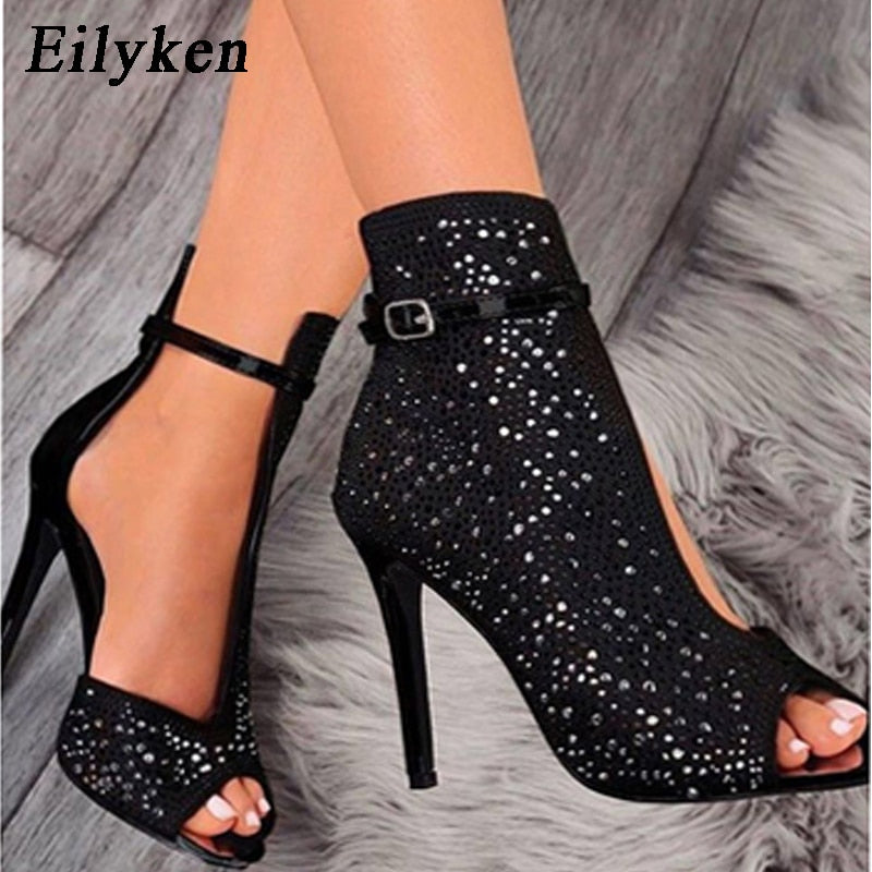 AOMshop - Sandales à talons hauts en cristal pour femmes