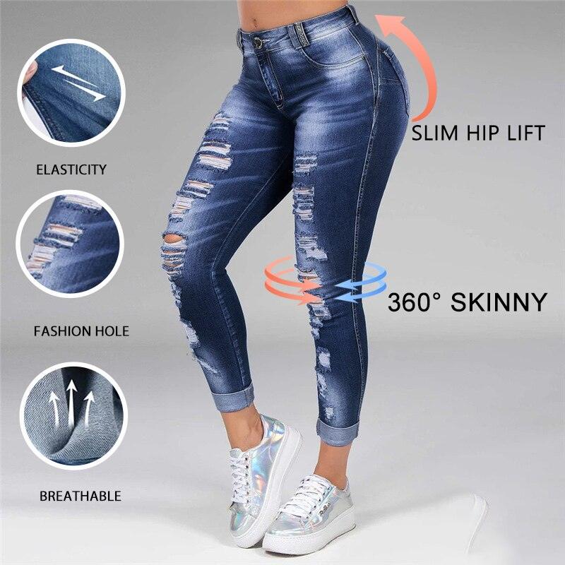 Acheter des jeans déchirés pour femmes en ligne - Skinny, taille haute, en denim lavé