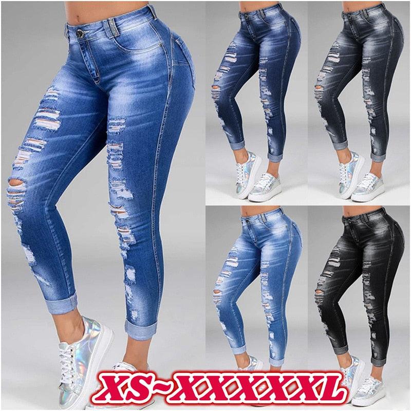 Acheter des jeans déchirés pour femmes en ligne - Skinny, taille haute, en denim lavé