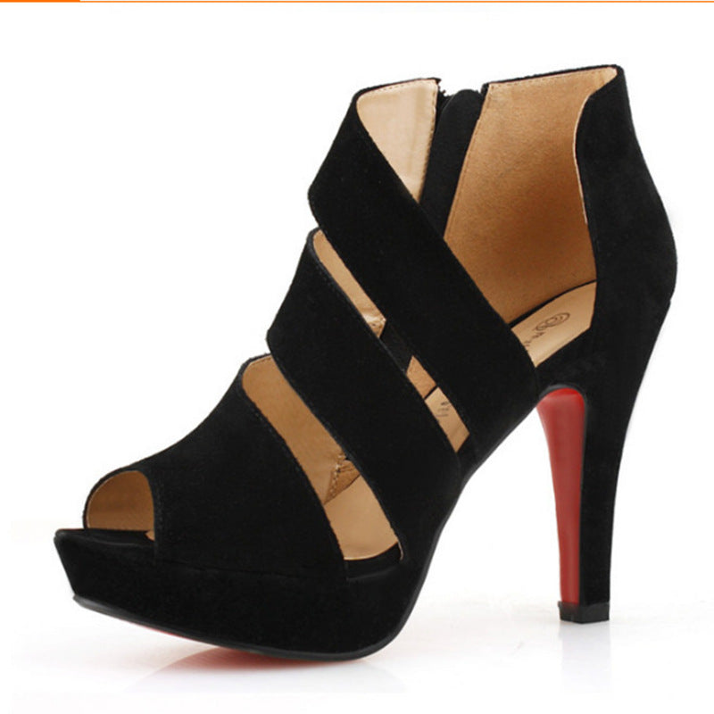 Acheter des sandales à talons hauts en daim à bout ouvert - AOMshop