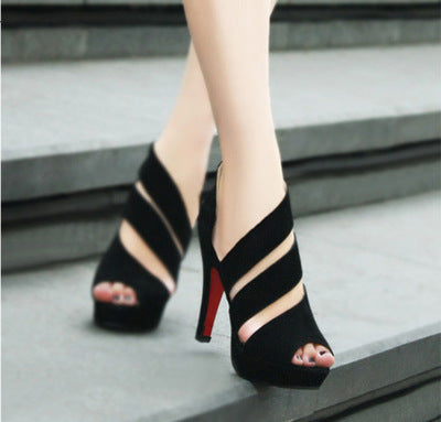 Acheter des sandales à talons hauts en daim à bout ouvert - AOMshop