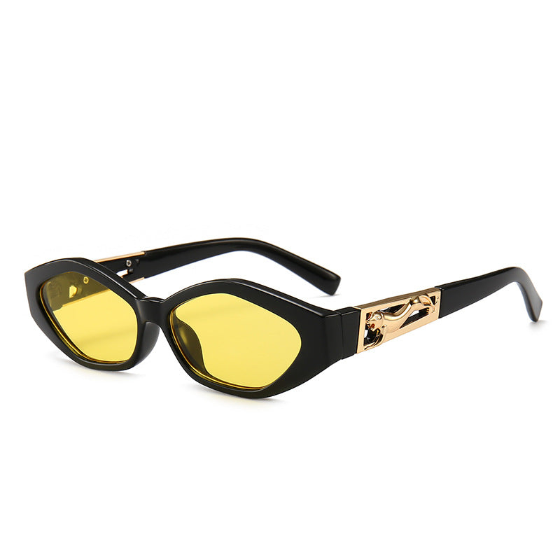 Acheter les Angular Cat-eye Sunglasses avec les temples en forme de jumping cheetah - AOMshop Yellow