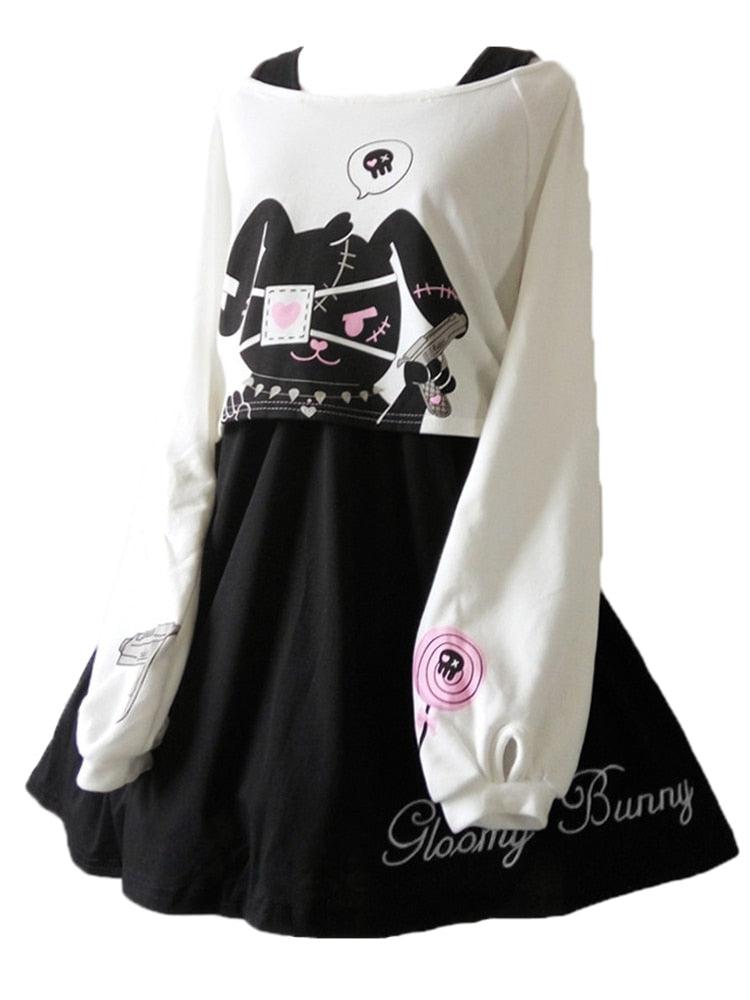 Acheter une Robe de Lapin Kawaii Lolita Japonaise 2022 en Deux Pièces Black