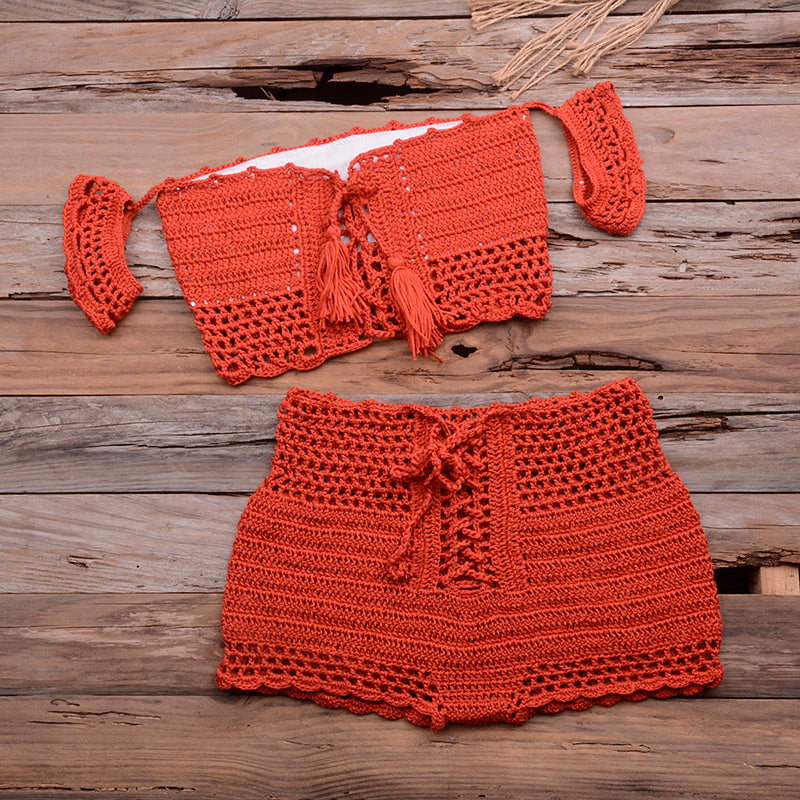 "Achetez en ligne le bikini bohème en crochet pour femmes - AOMshop" Red