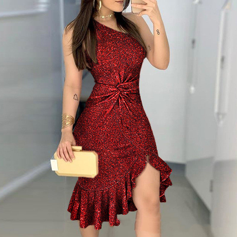 "Achetez la robe torsadée en fil d'argent tricoté nouveau style européen et américain | AOMshop"