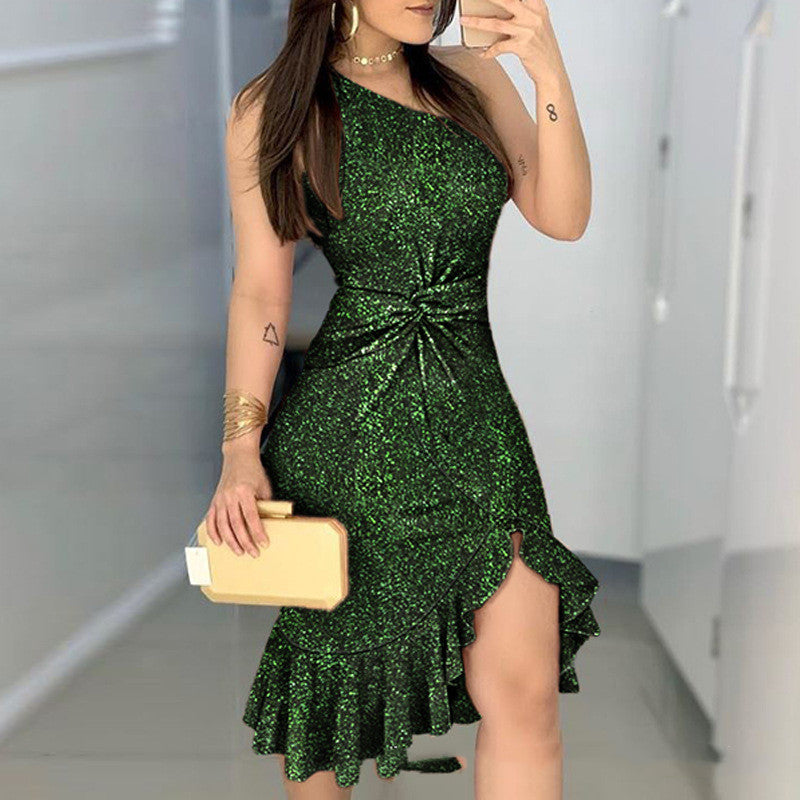 "Achetez la robe torsadée en fil d'argent tricoté nouveau style européen et américain | AOMshop"