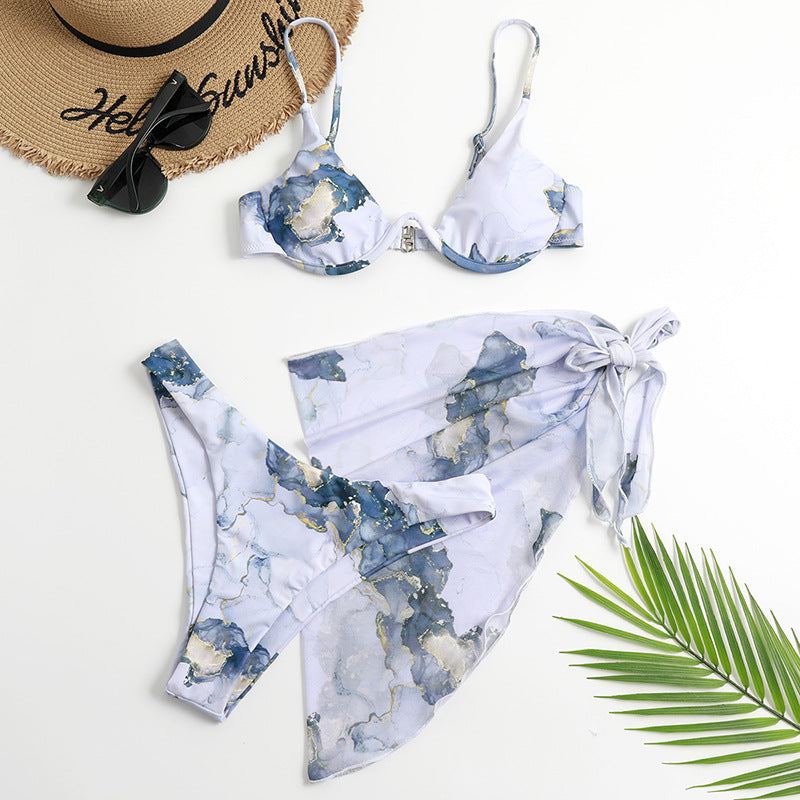 "Achetez le meilleur Three-Piece Swimsuit Leopard Print chez AOMshop" Blue