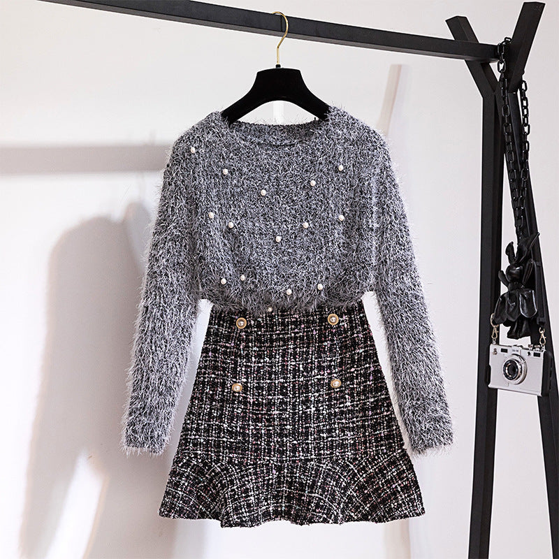 Achetez le meilleur Two-piece Beaded Sweater Skirt chez AOMshop