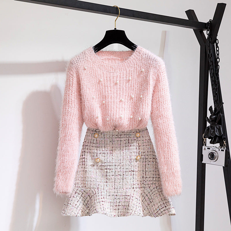 Achetez le meilleur Two-piece Beaded Sweater Skirt chez AOMshop