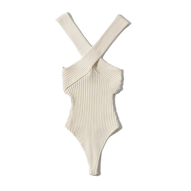 Achetez un body croisé stretch col halter pour femme - AOMshop
