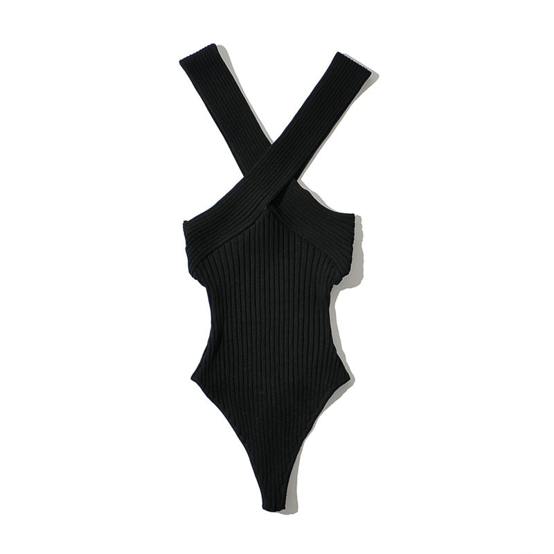 Achetez un body croisé stretch col halter pour femme - AOMshop