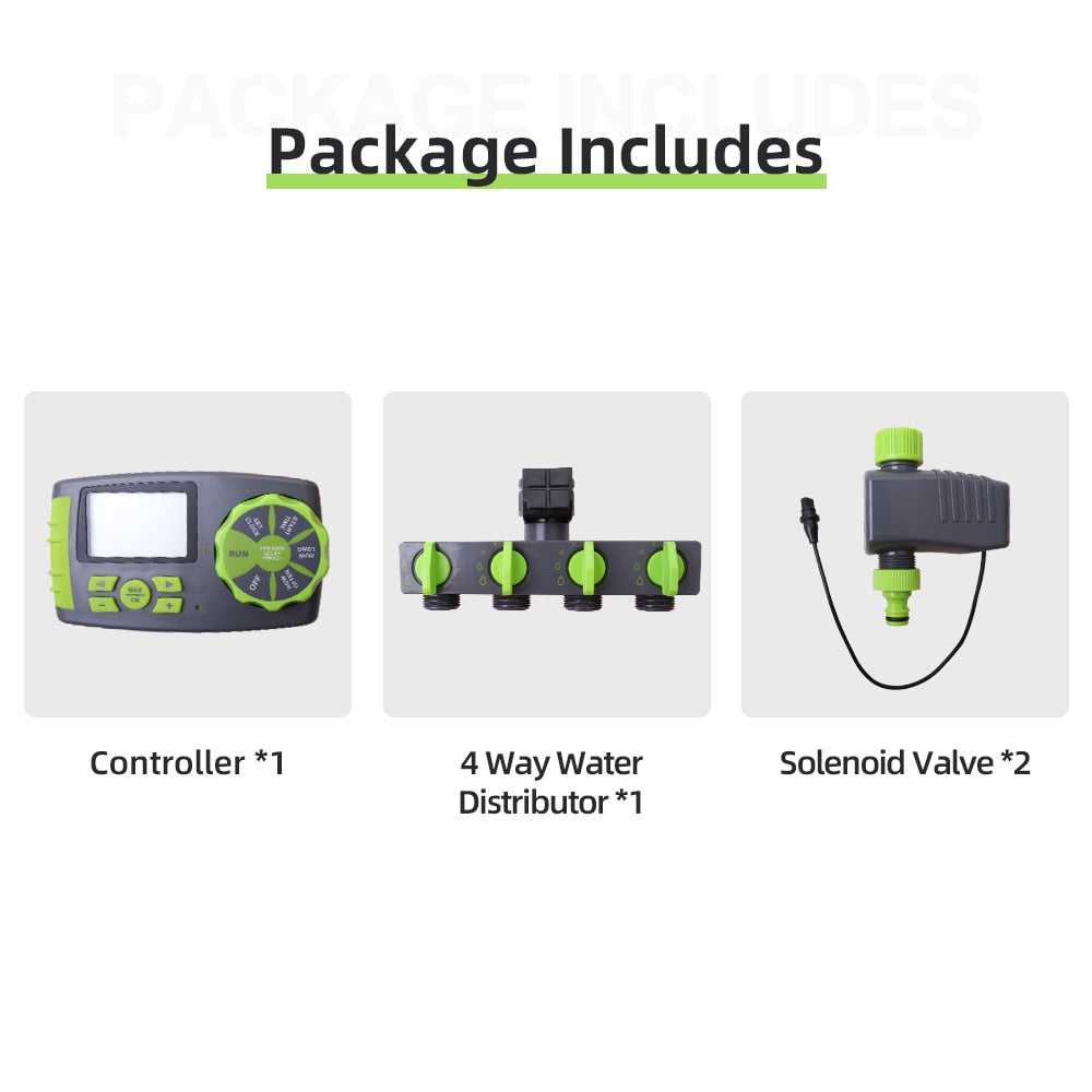 Aqualin Automatic 4-Zone Irrigation System Watering Timer Garden Water Timer Controller System with 2 Solenoid Valve #10204 Aomshop