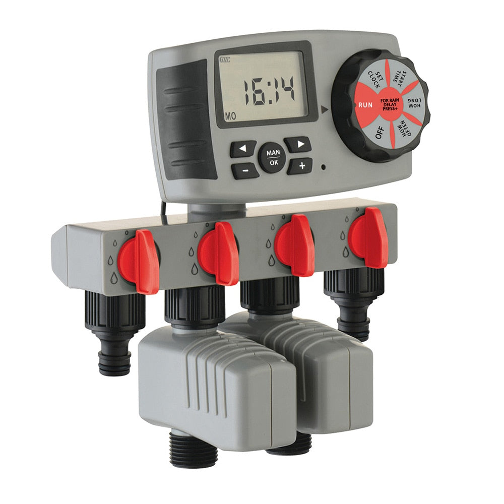 Aqualin Automatic 4-Zone Irrigation System Watering Timer Garden Water Timer Controller System with 2 Solenoid Valve #10204 Aomshop