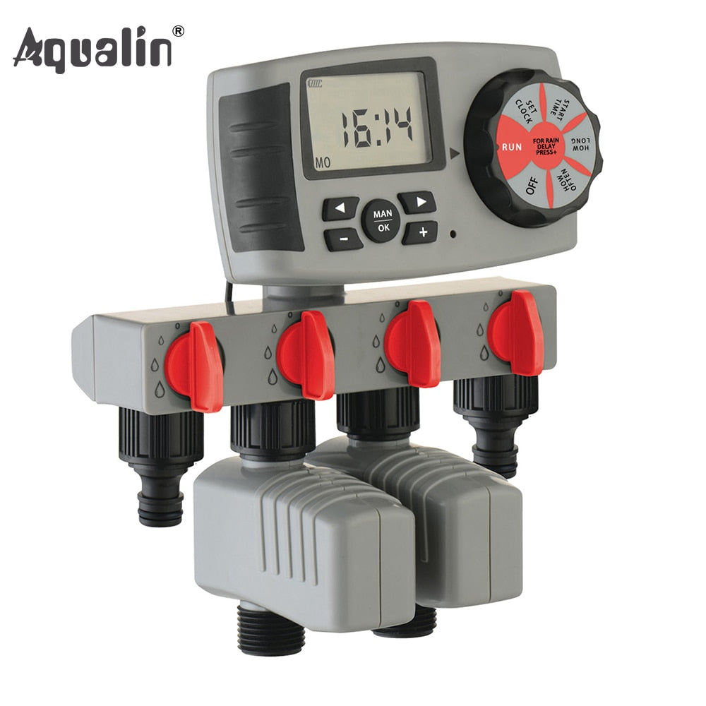 Aqualin Automatic 4-Zone Irrigation System Watering Timer Garden Water Timer Controller System with 2 Solenoid Valve #10204 Aomshop