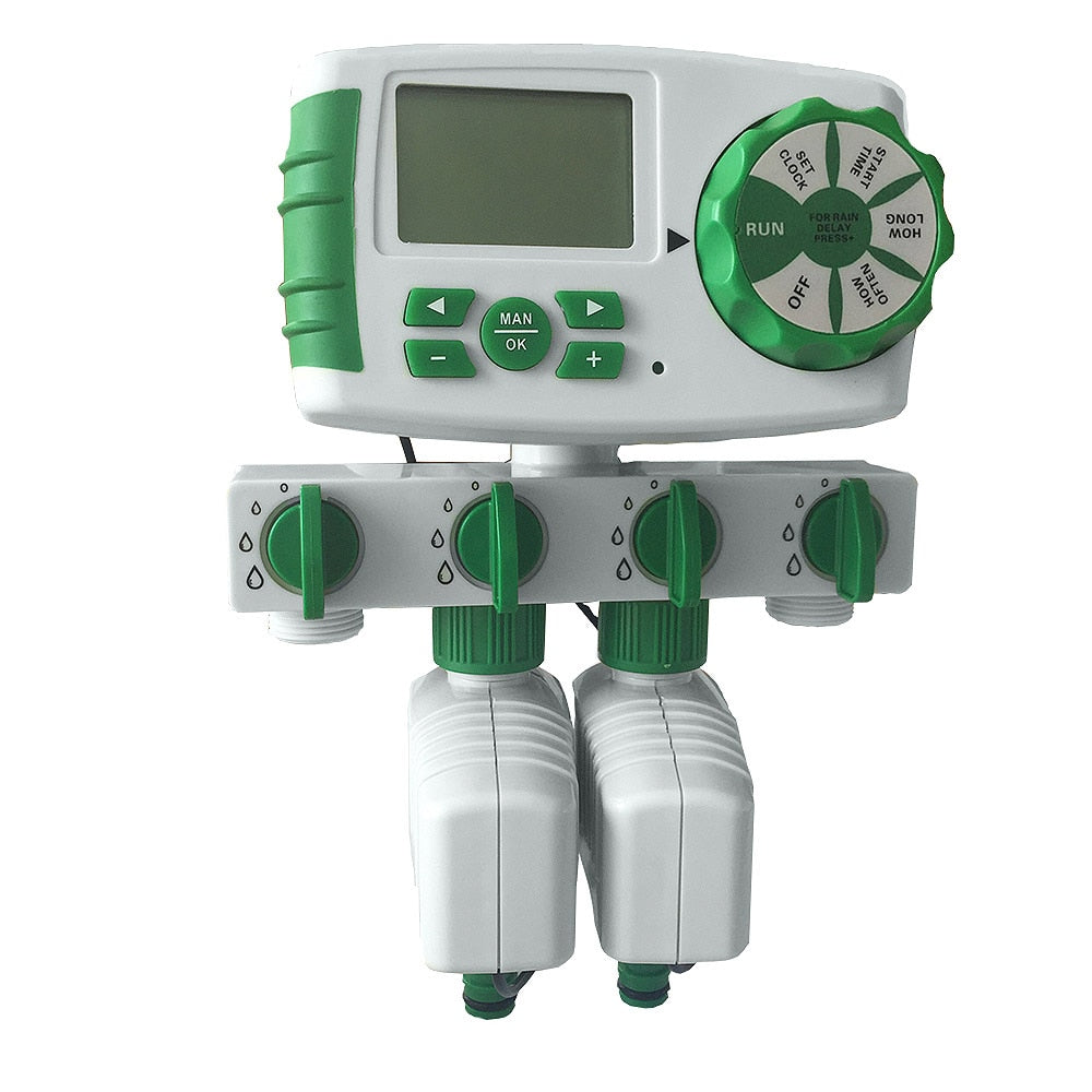 Aqualin Automatic 4-Zone Irrigation System Watering Timer Garden Water Timer Controller System with 2 Solenoid Valve #10204 Aomshop