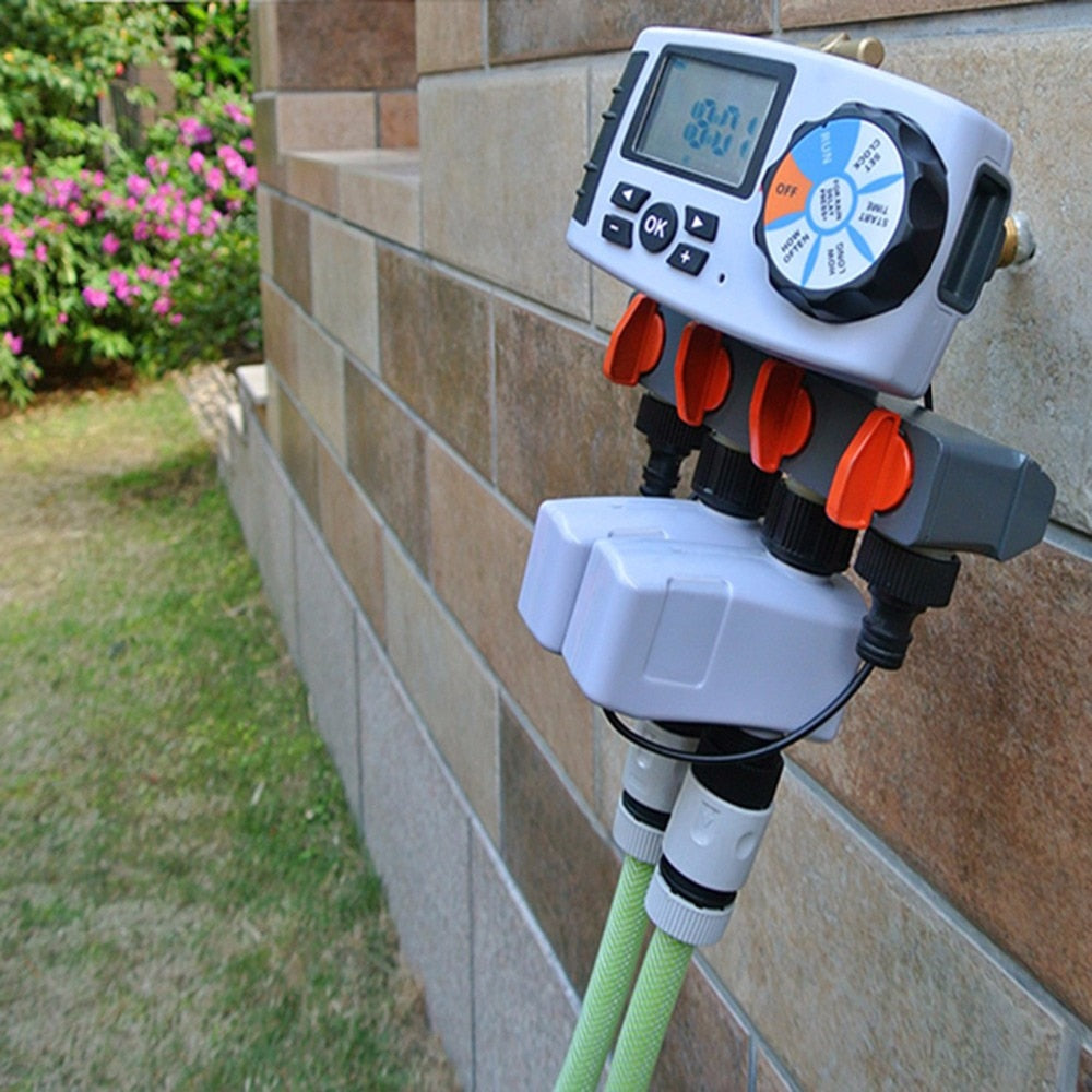 Aqualin Automatic 4-Zone Irrigation System Watering Timer Garden Water Timer Controller System with 2 Solenoid Valve #10204 Aomshop