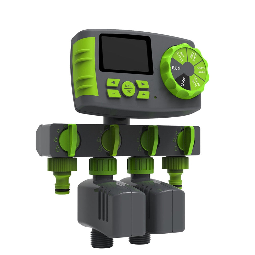 Aqualin Automatic 4-Zone Irrigation System Watering Timer Garden Water Timer Controller System with 2 Solenoid Valve #10204 Aomshop