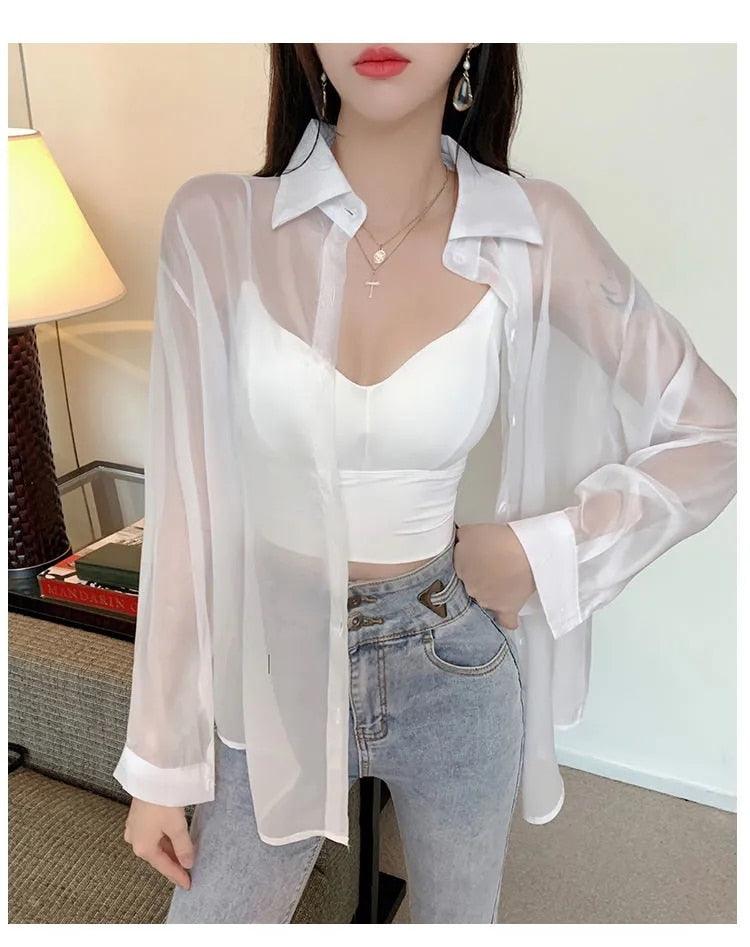 BOW Chemise Femme Blouse Manches Longues Décontractée Couleur Unie Été Mode White