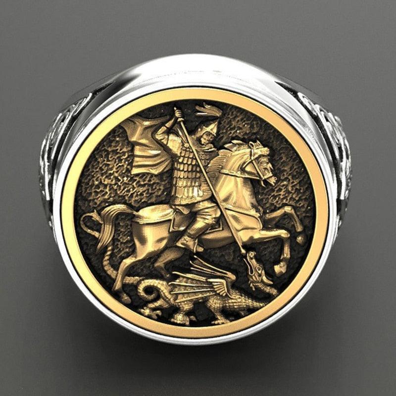Bague Homme Style Punk Cool Rome Soldier Horse Dragon - Bijoux Mode