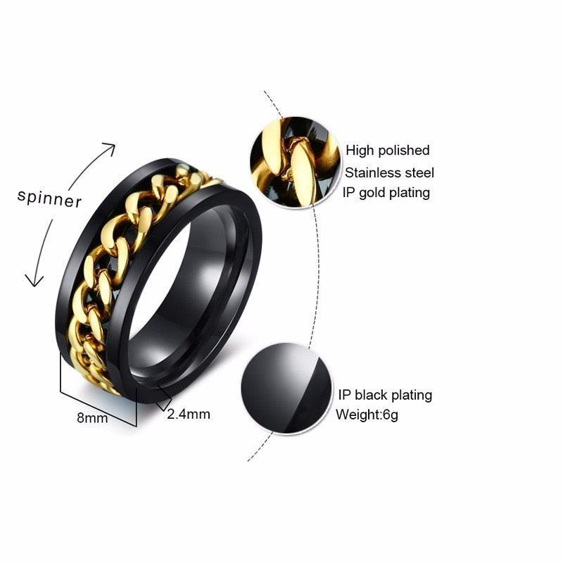 "Bague Spinner pour Homme en Acier Inoxydable avec Chaîne Cubaine 8mm