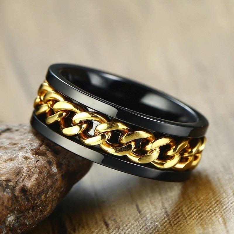 "Bague Spinner pour Homme en Acier Inoxydable avec Chaîne Cubaine 8mm