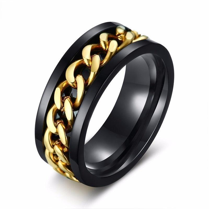 "Bague Spinner pour Homme en Acier Inoxydable avec Chaîne Cubaine 8mm gold black