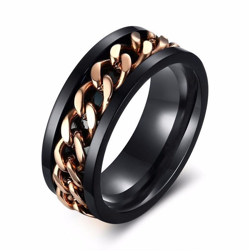 "Bague Spinner pour Homme en Acier Inoxydable avec Chaîne Cubaine 8mm Rose black