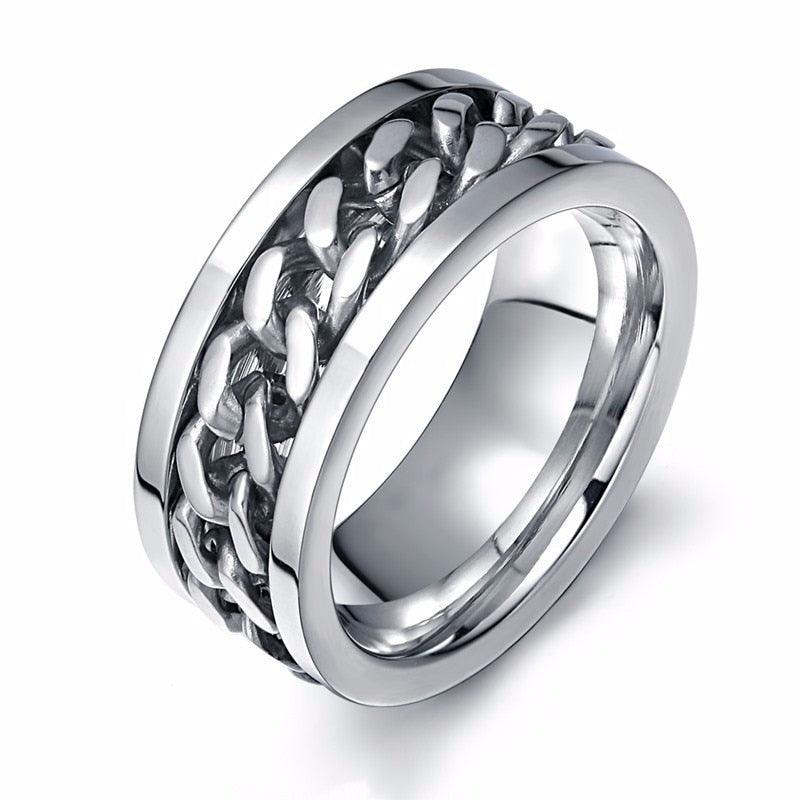 "Bague Spinner pour Homme en Acier Inoxydable avec Chaîne Cubaine 8mm Silver