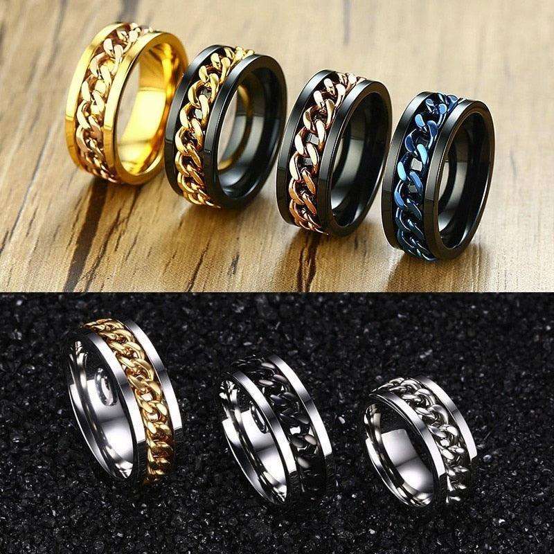 "Bague Spinner pour Homme en Acier Inoxydable avec Chaîne Cubaine 8mm