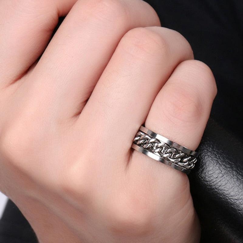 "Bague Spinner pour Homme en Acier Inoxydable avec Chaîne Cubaine 8mm
