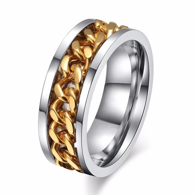 "Bague Spinner pour Homme en Acier Inoxydable avec Chaîne Cubaine 8mm Gold Silver