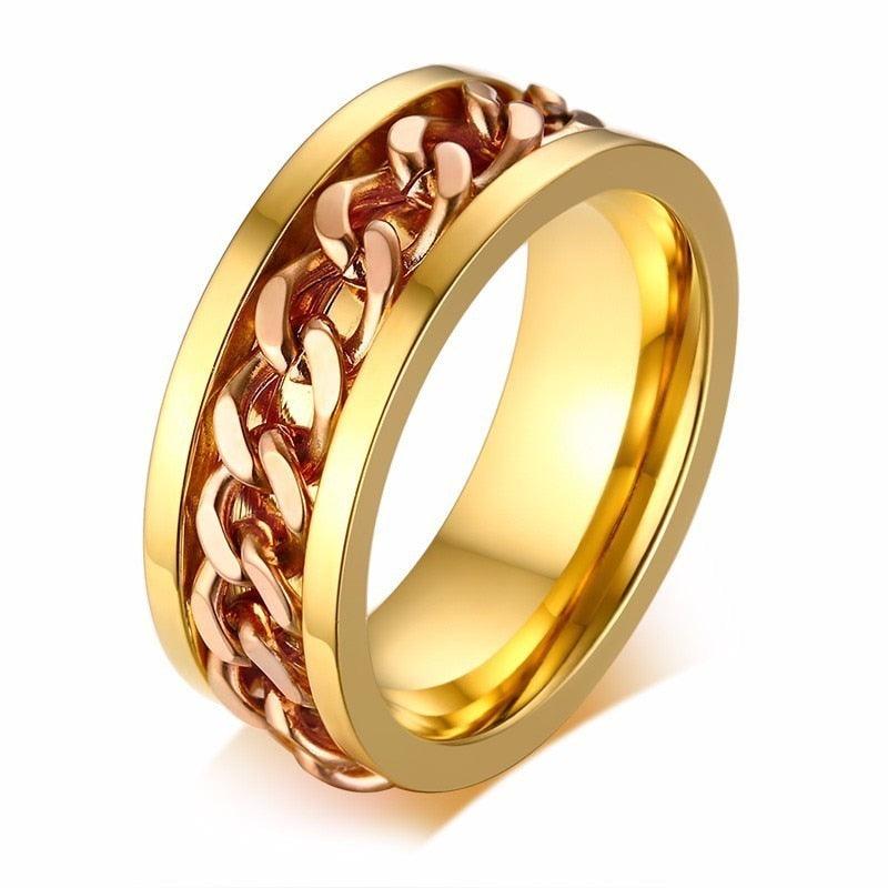 "Bague Spinner pour Homme en Acier Inoxydable avec Chaîne Cubaine 8mm Gold