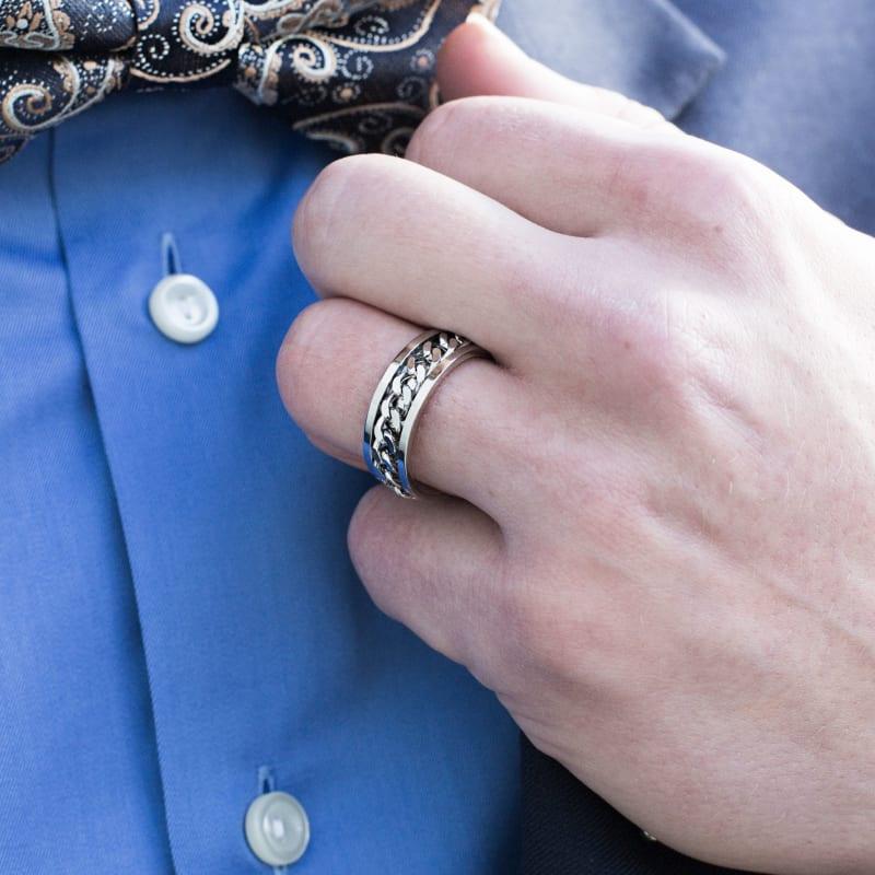 "Bague Spinner pour Homme en Acier Inoxydable avec Chaîne Cubaine 8mm