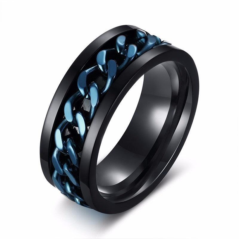 "Bague Spinner pour Homme en Acier Inoxydable avec Chaîne Cubaine 8mm Blue black