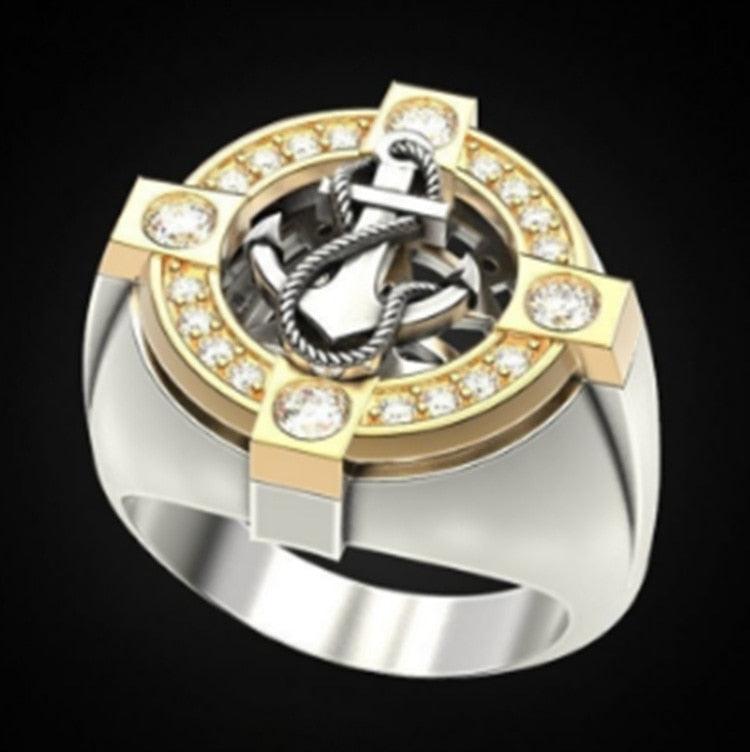 Bague Viking Compas et Ancre en deux tons - Bijoux pour Homme Accessoires Moto