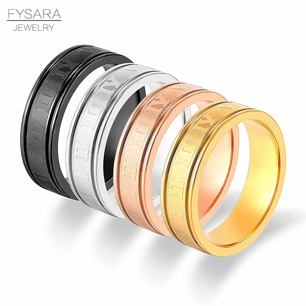 "Bague chiffres romains en or noir pour hommes et femmes"