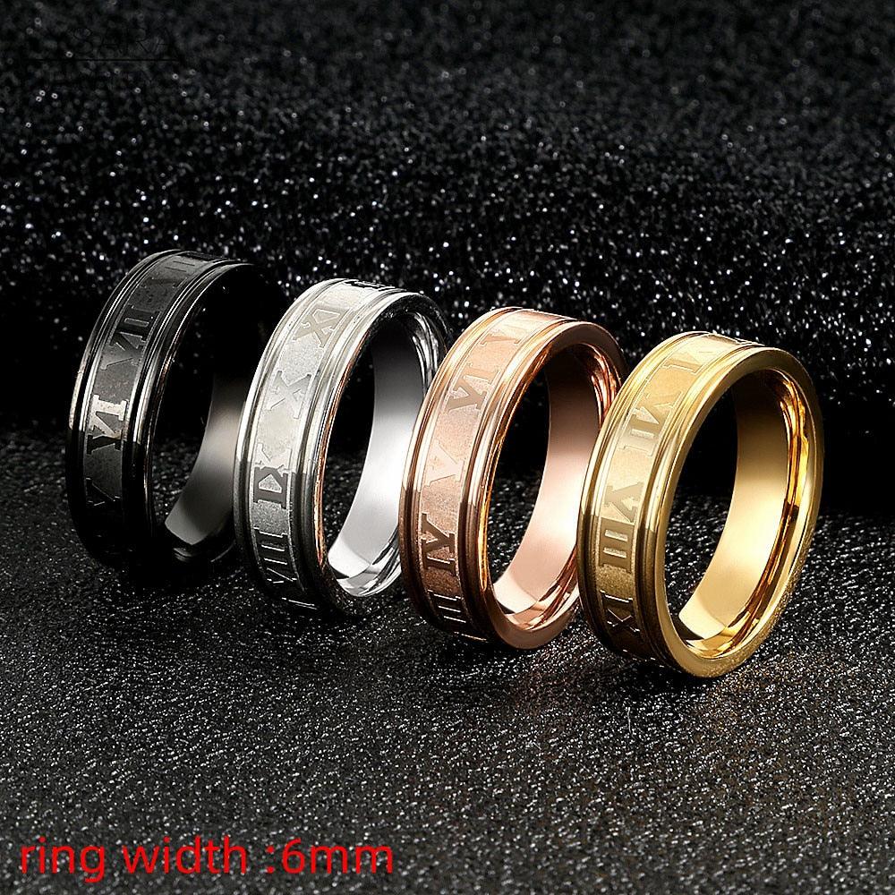 "Bague chiffres romains en or noir pour hommes et femmes"