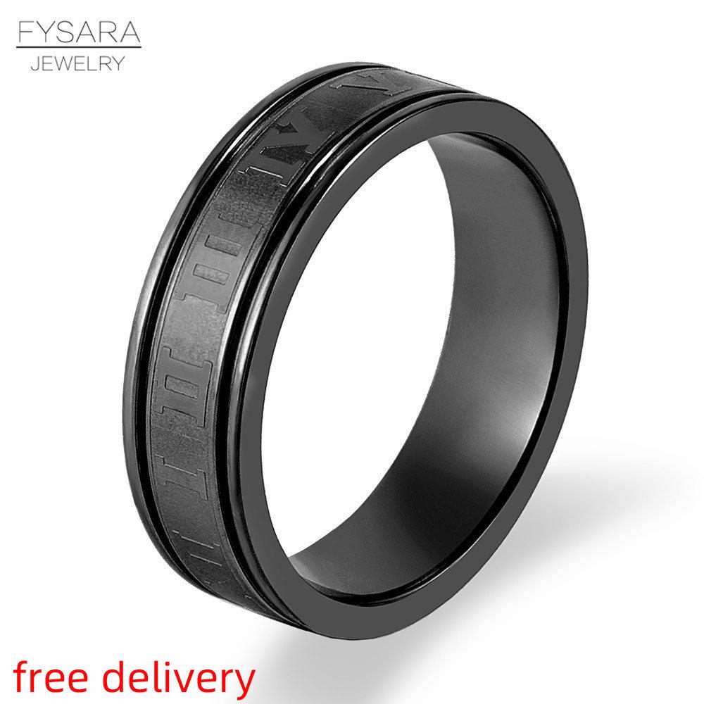 "Bague chiffres romains en or noir pour hommes et femmes"