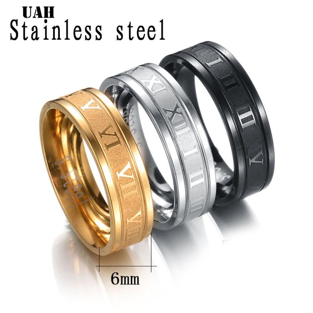 Bague de mariage en acier inoxydable avec chiffres romains